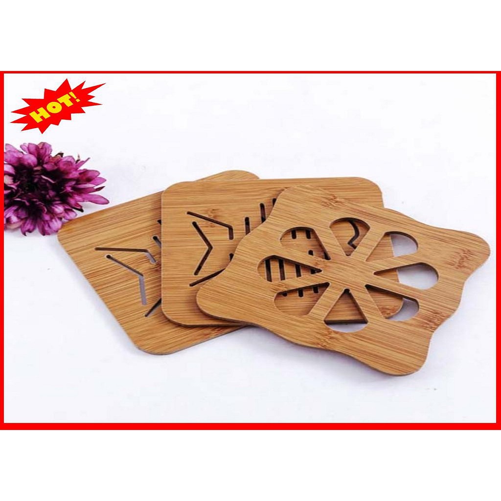 Combo 5 rế lót nồi bằng gỗ cách nhiệt, chống trơn trượt hình ngẫu nhiên, đế lót nồi ly bằng gỗ.