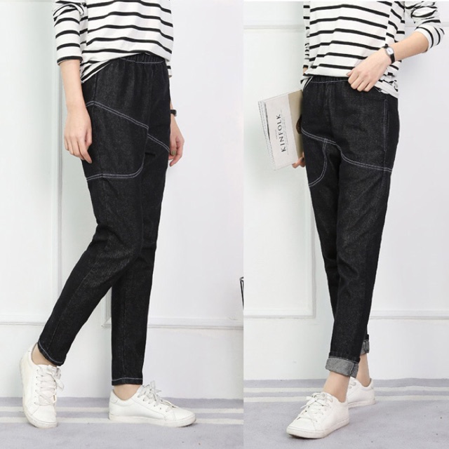 Quần jean baggy big size màu đen, xanh lưng thun size ngoại cỡ 70-100kg1