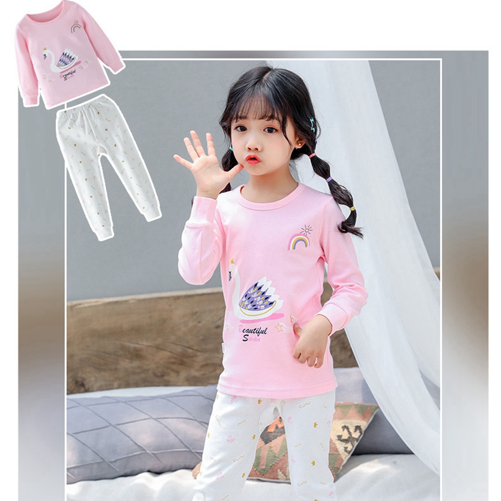 Cartoon Swan Baby Sleepwear Pink Girls Pajamas 100% Cotton Korean Fashion Set Pyjamas for Kids