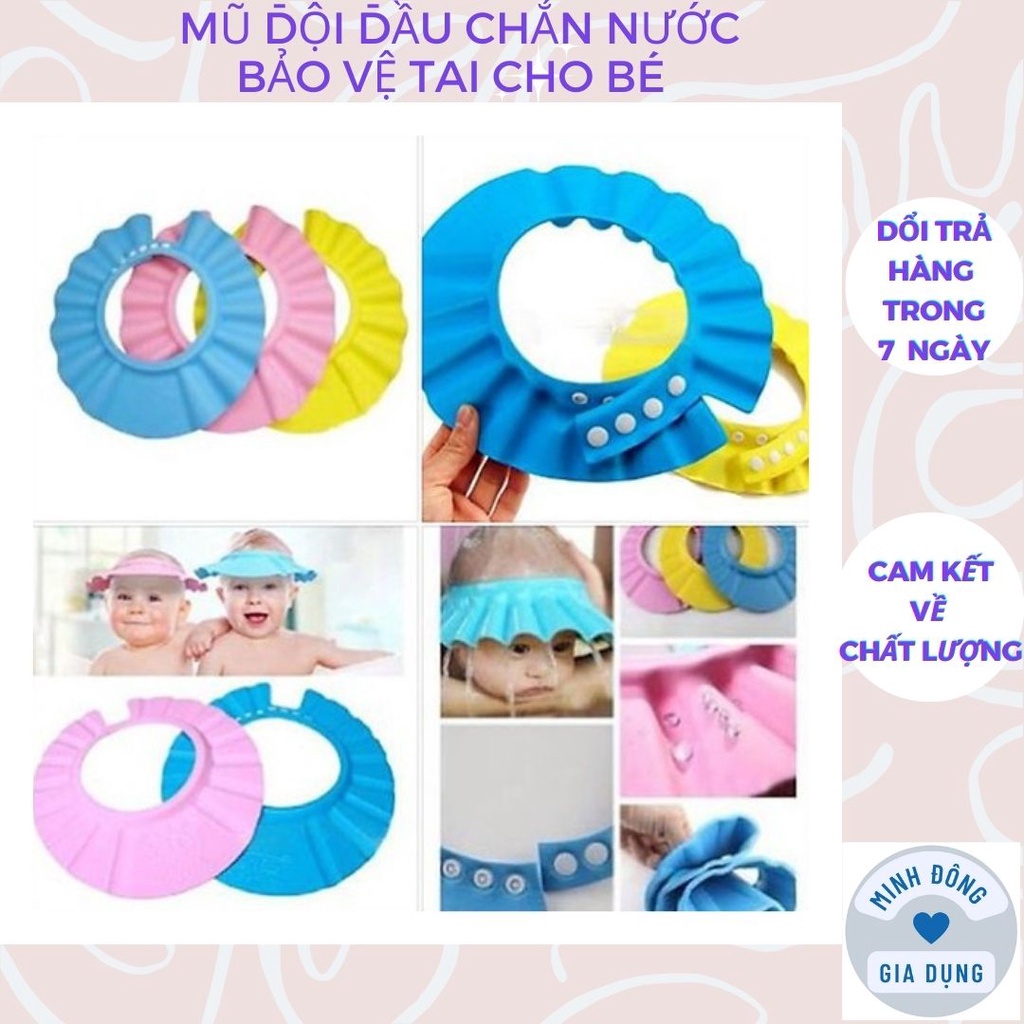 Mũ tắm gội đầu chắn nước cho bé, nón đội đầu khi tắm bảo vệ tai có thể điều chỉnh vòng đầu