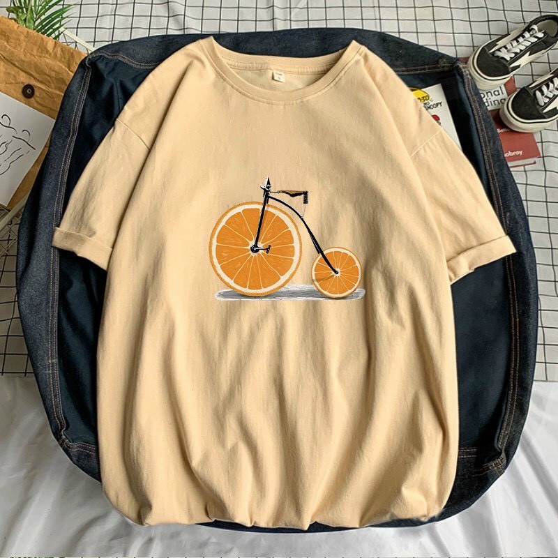 Áo thun form rộng in hình xe đạp bánh quả cam phong cách Haraiyuku TTML0037