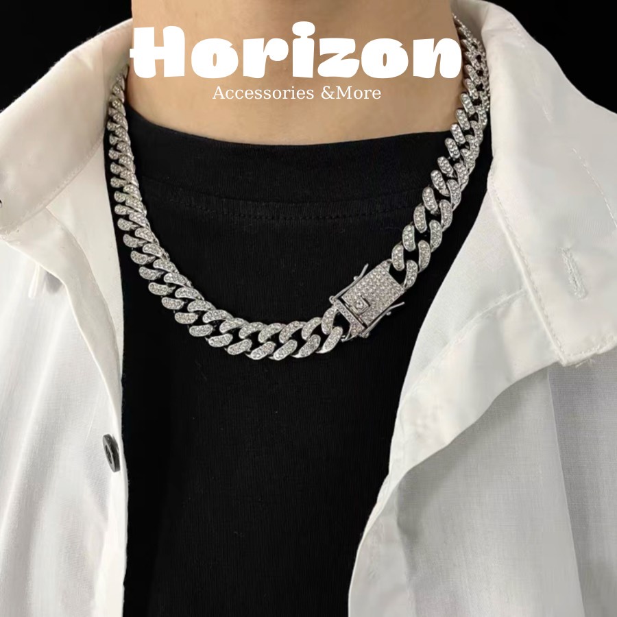 Dây chuyền vòng cổ nam nữ  Vòng Tay Nam Cuban Đính Đá HipHop Dạng Chuỗi Xích Đẹp Streetwear Thép Tit