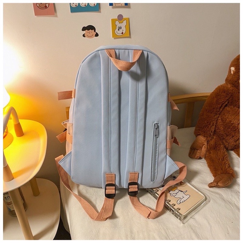Balo Quảng Châu Guofei 2 Túi Phối Màu Pastel Chất Vải Chống Thấm 2810 Shop Cặp Nữ Đi Học Thời Trang (Tặng Móc Vịt Cute)