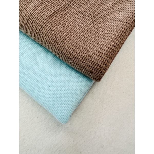 Vải thun tổ ong màu nâu và xanh ngọc