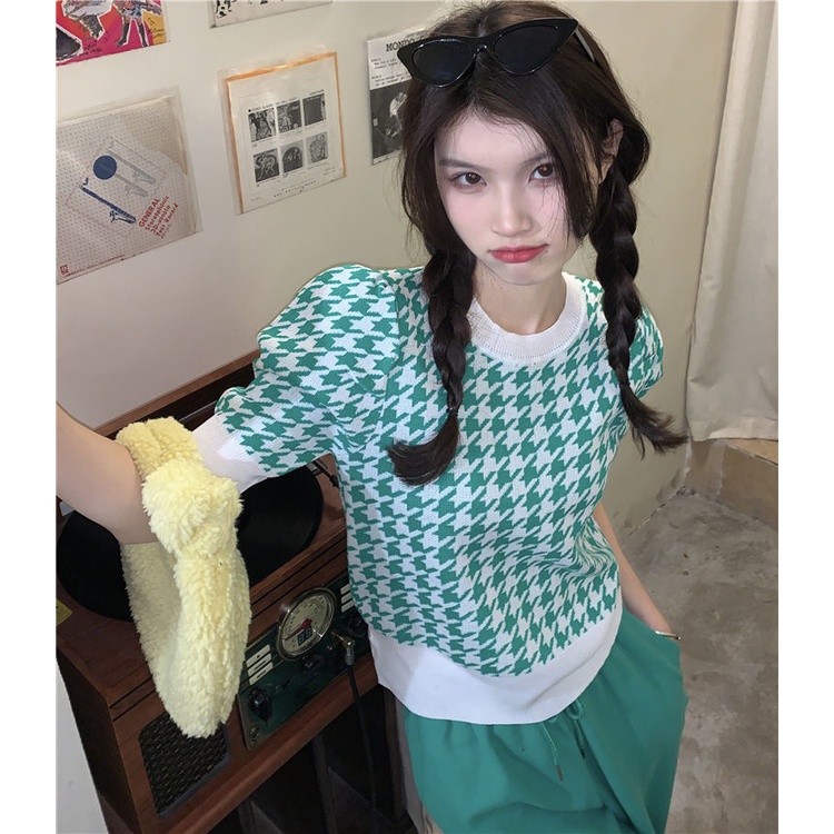 Áo Dệt Kim Tay Phồng Ngắn Dáng Rộng Thời Trang Mùa Hè Dành Cho Nữ