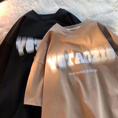 Áo Thun Nam Tay Ngắn Dáng Rộng In Chữ Phong Cách Hàn Quốc Thời Trang Mùa Hè Size M-5XL