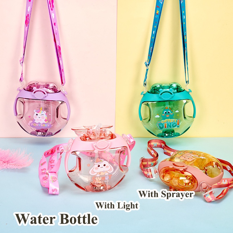 Bình Nước Có Tay Cầm Và Ống Hút Và Đèn LED Hình Gấu Hoạt Hình Dễ Thương Cho Học Sinh Trẻ Em
