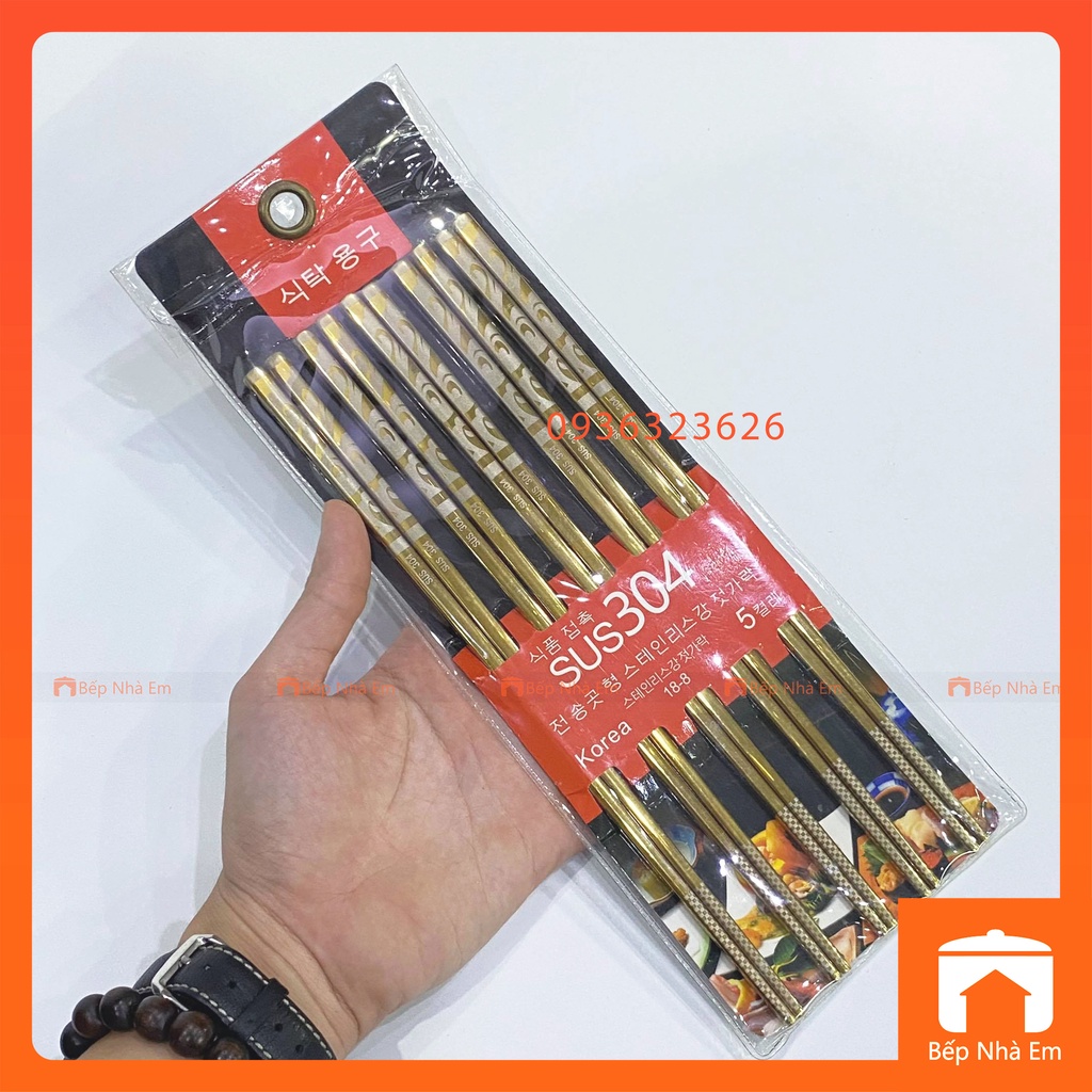 Đũa Inox 304 Hàn Quốc Mạ Vàng Set 5 Đôi - Hàng Cao Cấp