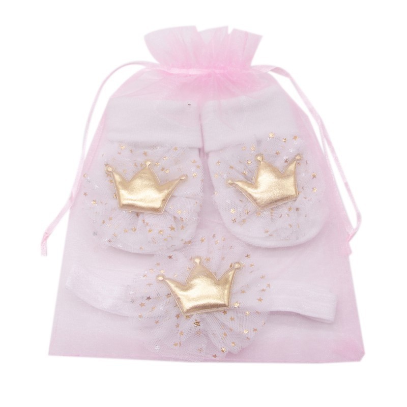 Set Băng Đô + Vớ Cotton Đính Vương Miện Phụ Kiện Chụp Hình Cho Bé
