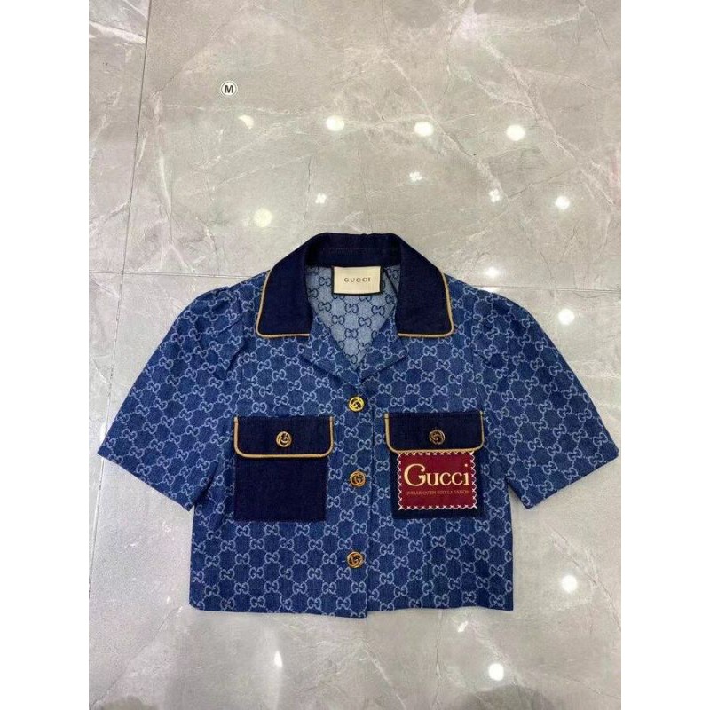 Set áo váy Gucci cổ sơ mi Croptop 2021 GG