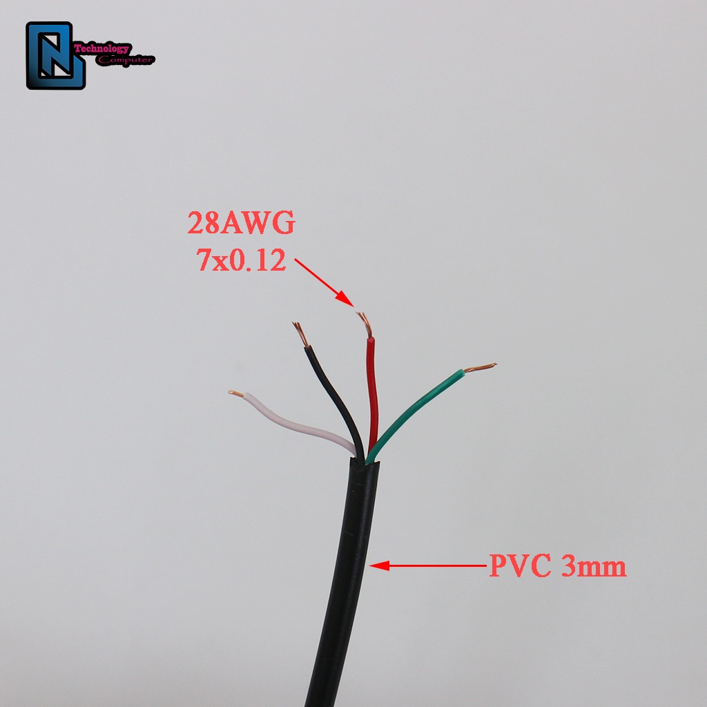 5 Mét Dây Cáp Dữ Liệu 4 Lõi Chuẩn 28AWG Chất Liệu PVC Đường Kính Dây 3,5MM 3,6MM