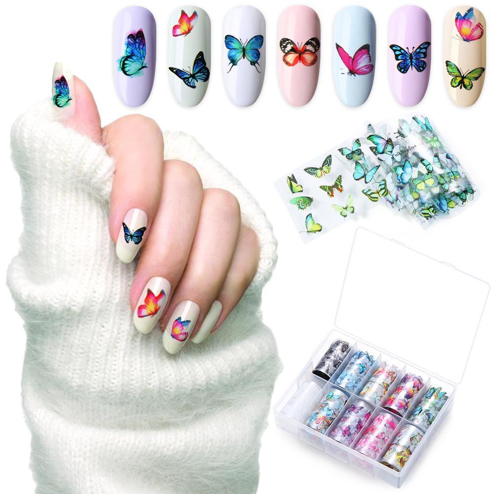 Bộ 10 Cuộn Lá Nhôm Hình Bướm 3D Tự Trang Trí Móng Tay