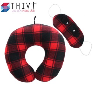 Combo gối chữ U và bịt mắt thêu hình