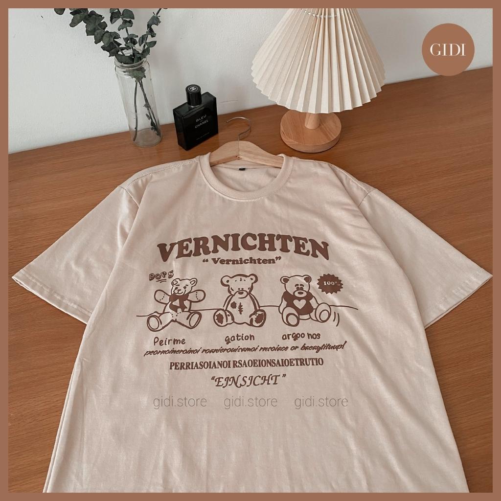 Áo phông trơn tay lỡ in 3 gấu kute OVERSIZE nam nữ unisex form rộng vải thun tici