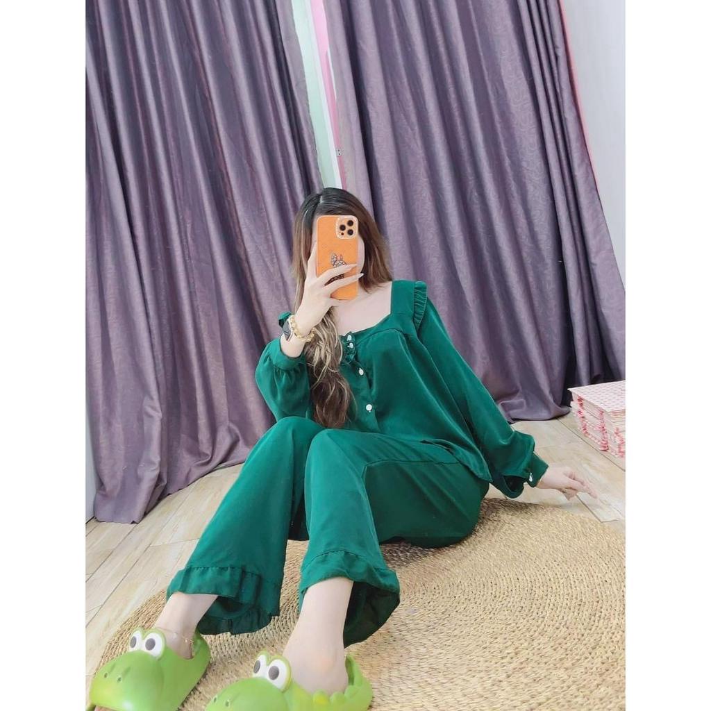Bộ ngủ - đồ ngủ pijama bèo vuông tiểu thư chất kate Thái mềm.
