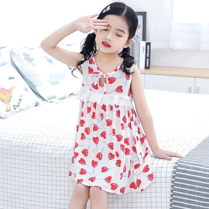 Đầm Công Chúa Cotton Lụa Mỏng Sát Nách Viền Ren Phong Cách Phương Tây Cho Bé Gái 95-165cm