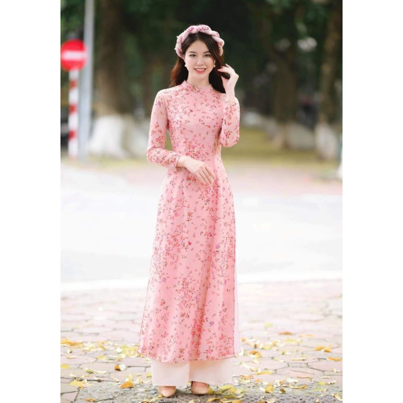 Áo dài 4 tà hoa nhí màu xinh