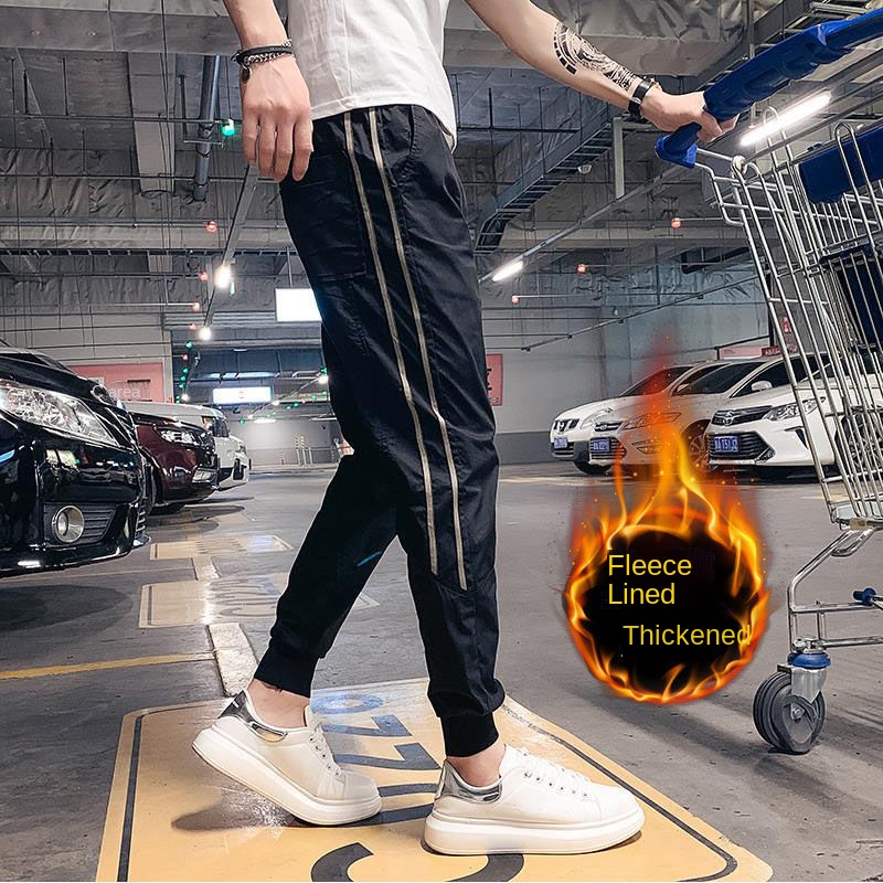 Quần dài thể thao bó cổ chân co giãn màu đen thời trang thu đông cho nam