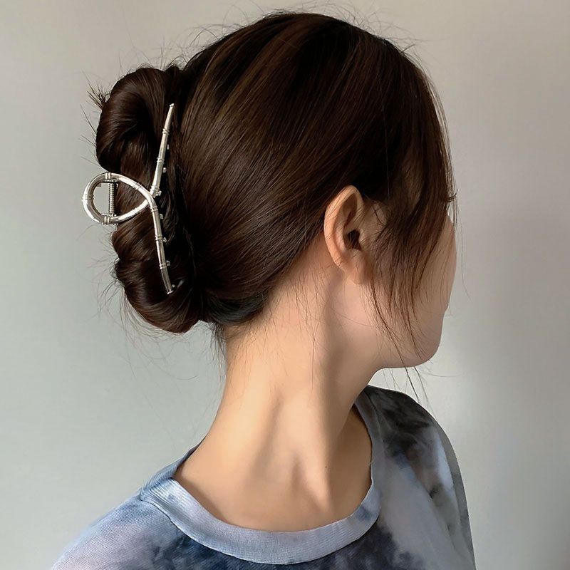 [Mới] Kẹp Tóc Màu Bạc / Kẹp Tóc Lớn / Kẹp Tóc Đuôi Ngựa Đơn Giản Thời Trang Phong Cách INS Hàn Quốc Cho Nữ
