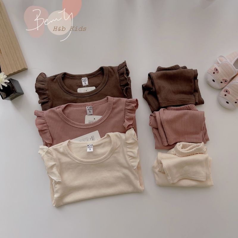 Bộ tăm cotton bé gái dài tay Đồ bộ cho bé mặc thu đông 1 2 3 4 5 6 tuổi