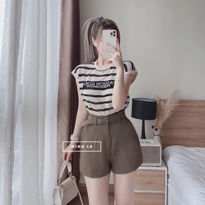 ÁO CROPTOP PHỐI SỌC TAY NHỌN B312