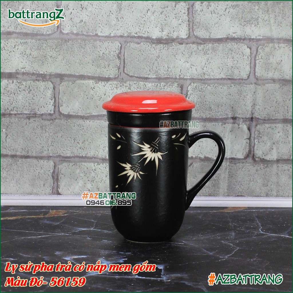 Ly sứ uống trà có nắp men gốm Bát Tràng