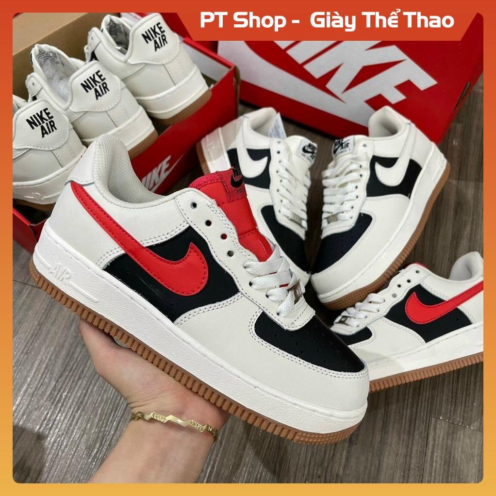 [FreeShip + Hàng Cao Cấp] giày Af1 trắng đen vạch đỏ thấp cổ, Giầy Air Force Sữa Trắng mõm đen Full bill box