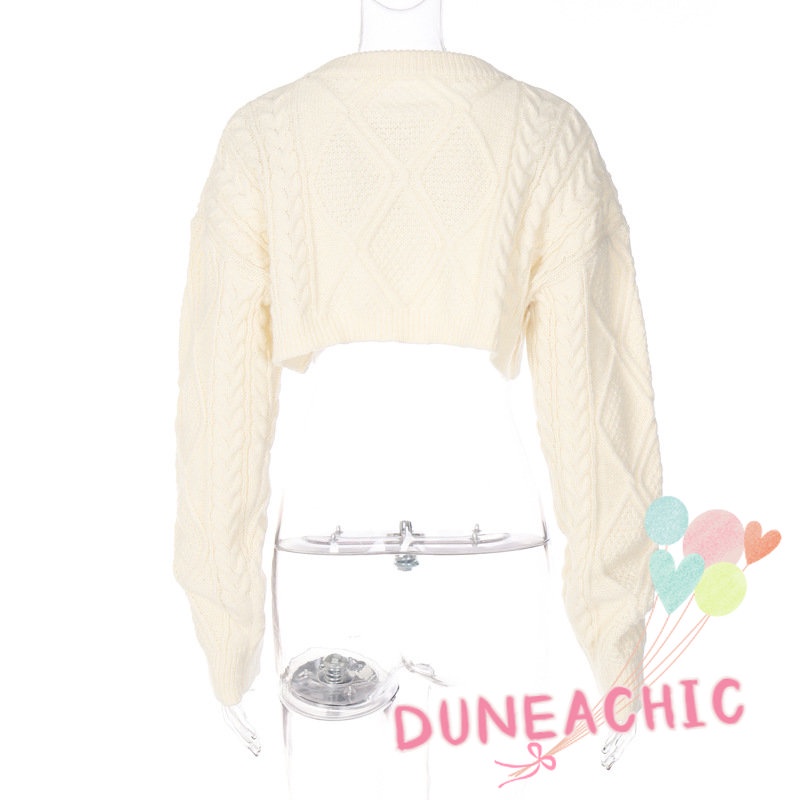 DUNEA Áo sweater dệt kim tay dài dáng rộng màu trơn thời trang dành cho nữ