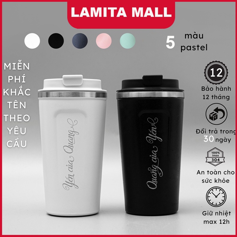 Bình Giữ Nhiệt Khắc Tên 380-510ml Coffee Holic Inox Cao Cấp Giữ Nhiệt Ít Nhất 6 Tiếng BH 12 tháng REVOTI