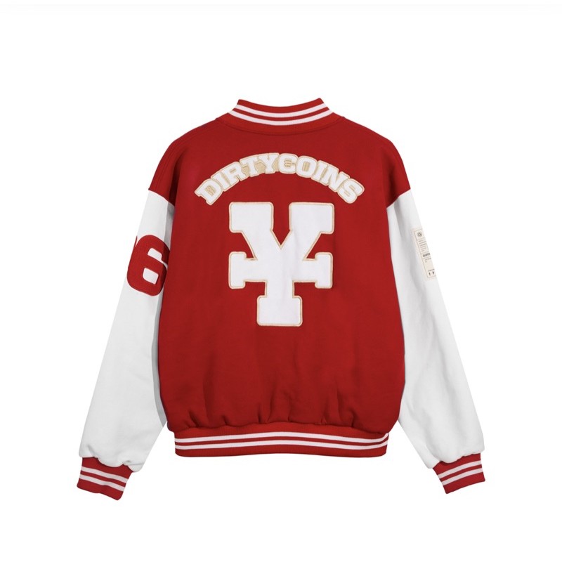 Áo Khoác DirtyCoins Embroidered Varsity Jacket Red - Bomber Unisex