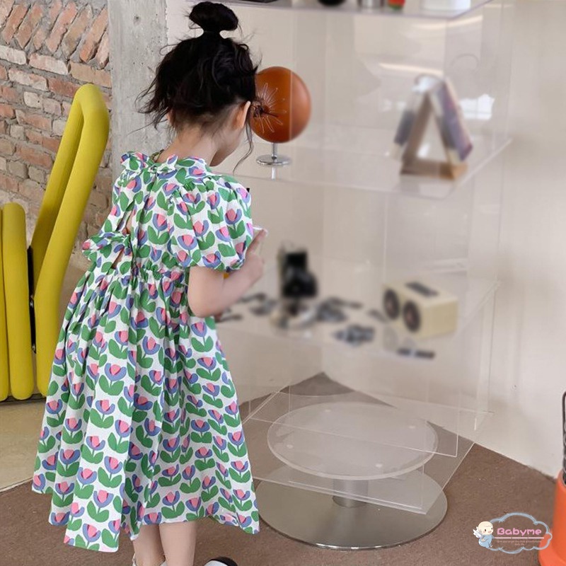 Đầm Công Chúa Hở Lưng Đính Nơ Họa Tiết Hoa Thời Trang Mùa Hè Cho Bé Gái
