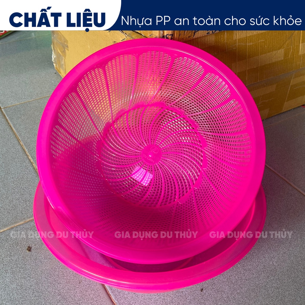 Bộ thau rổ nhựa rửa rau củ quả, vo gạo đường kính miệng 23 cm đến 39 cm chất liệu nhựa PP màu hồng, đỏ, lá, vàng