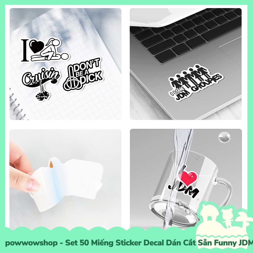 [Sẵn VN - Hỏa Tốc] Set 50 Miếng Sticker Decal Cắt Sẵn DIY Dán Trang Trí Vật Dụng Mẫu JDM Funny