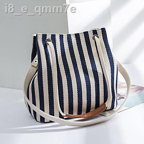 ☑﹍Túi nữ phong cách mới vải xô sọc chéo vai đa năng thời trang Hàn Quốc xách mommy đồng màu