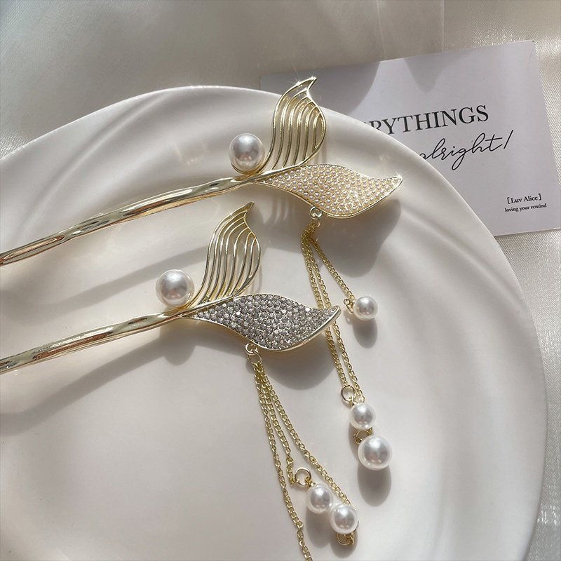 Trâm Cài Tóc Kim Loại Hình Đuôi Nàng Tiên Cá Đính Đá Sang Trọng Cho Nữ YOS