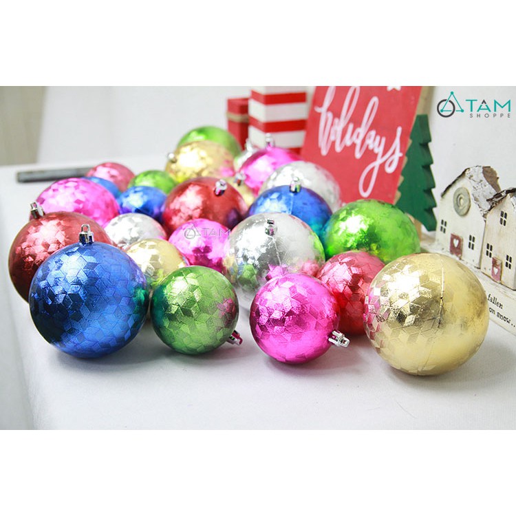 Set 4 trái châu Noel họa tiết 3D hình thoi xanh dương NOEL-TRCH-03