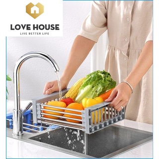 Khay rổ inox đa năng gác bồn rửa chén - Rổ gác bồn rửa chén tiện dụng