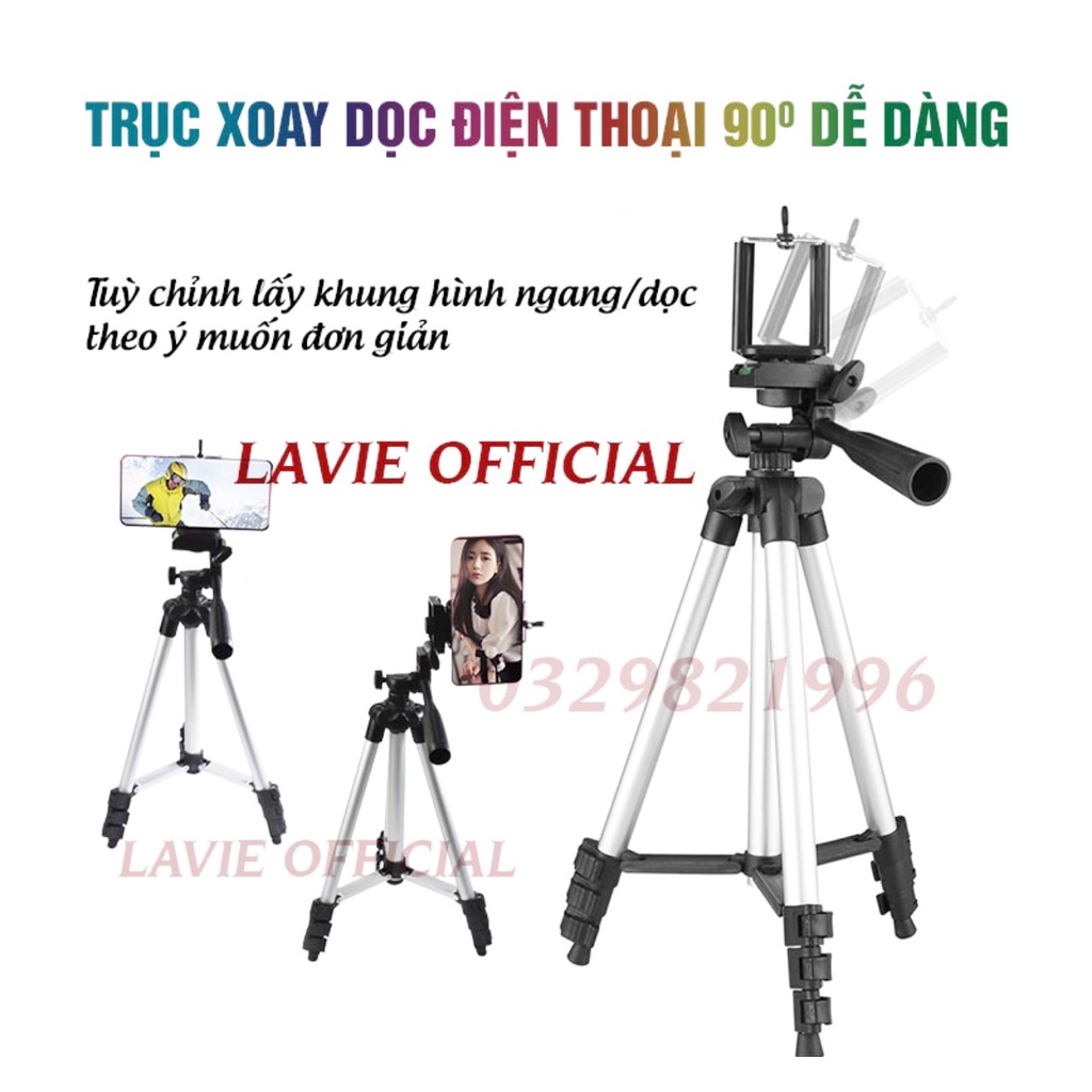 Tripod Điện Thoại Máy Ảnh, Giá đỡ Điện Thoại 3 Chân Để Chụp Hình, Livestream, Quay Phim Điều Chỉnh Xoay 360 Độ Cao 1m5 H