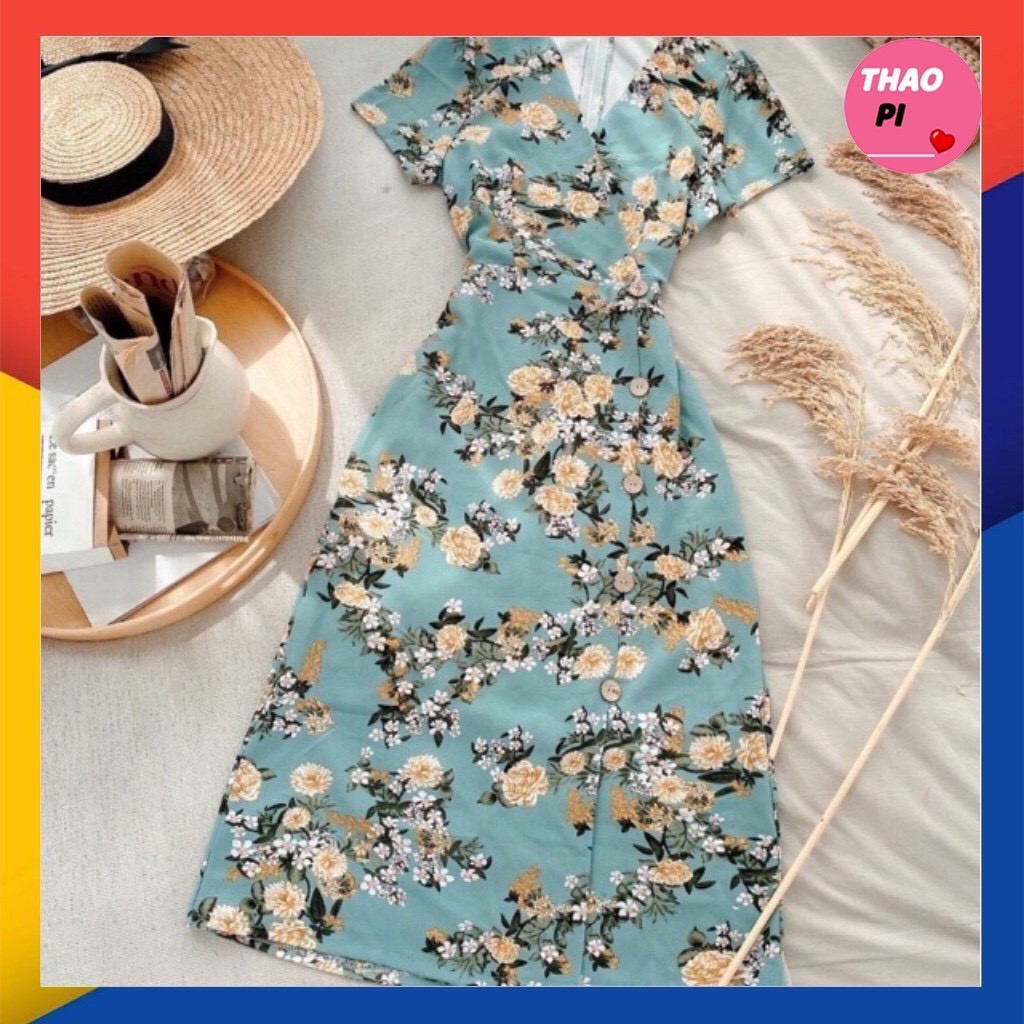 váy hoa tiểu thư thắt nơ xẻ bên hông điệu đà
