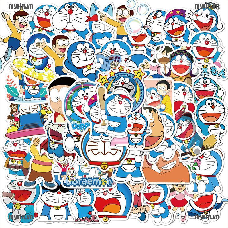 Bộ 50 Sticker Doraemon Dán Trang Trí Xe Hơi / Xe Máy / Hành Lý / Ván Trượt