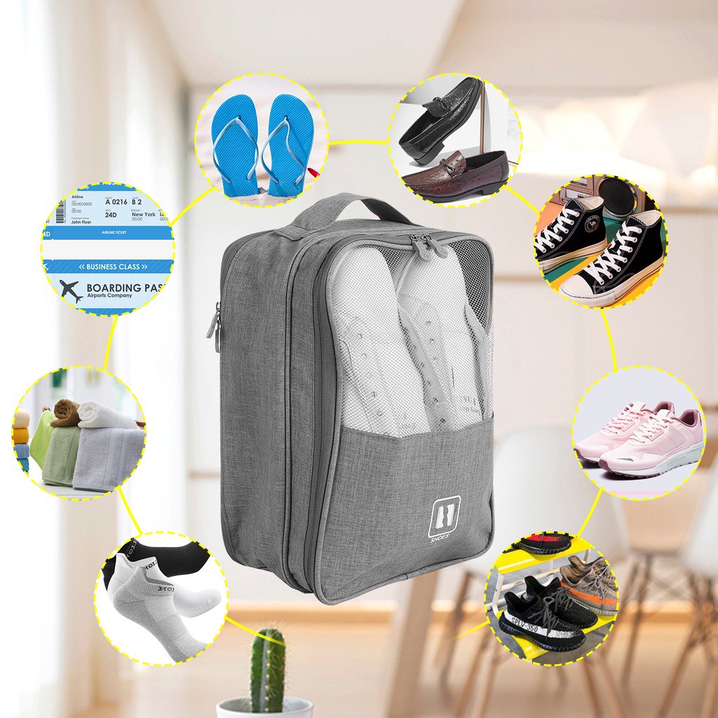 ❤LANSEL❤ Premium 2 Shoes Pouch Travel and Daily Use Grey Shoe Bag Holder Portable Hanging Fashion With Zipper Shoe Storage Organizer/Multicolor