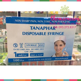 Hộp 100 bơm tiêm tanaphar có kim 1ml/cc - kim tiêm y tế