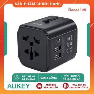 Cốc Sạc Du Lịch Aukey PA-TA01, Cổng USB Và Type C, Đầu Cắm EU, US, UK - Hàng Chính Hãng