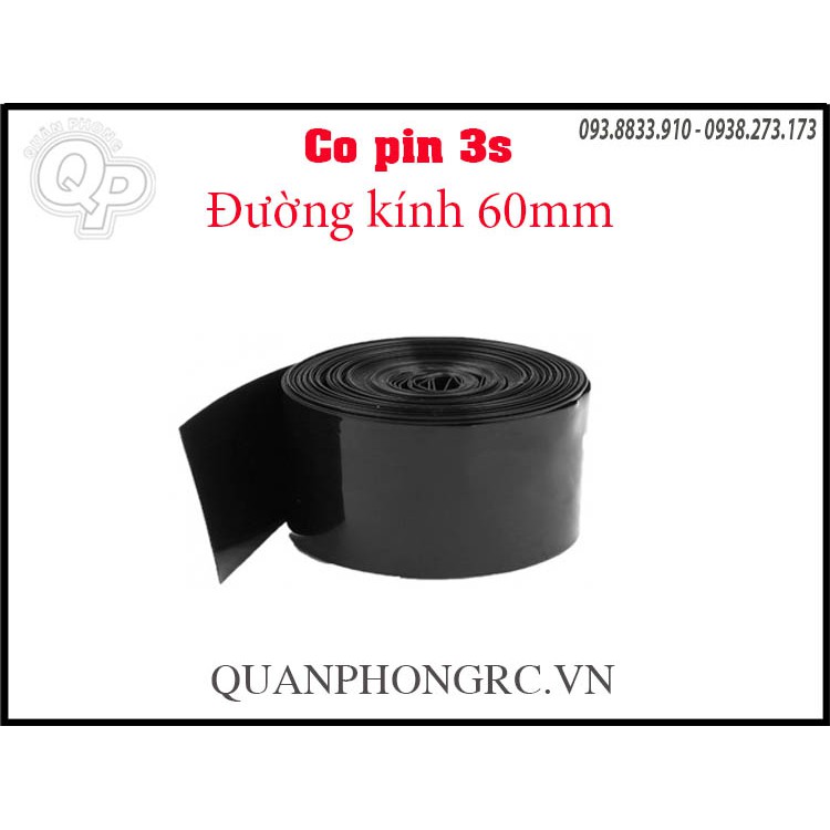 Màng co pin đen (xanh) 3s 11.1V đường kính 60mm (1 mét)