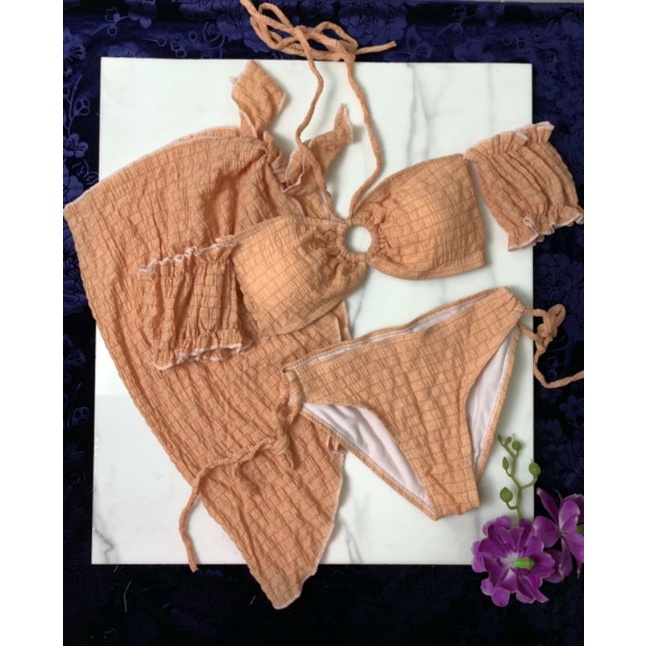 [Sẵn Hàng] Bikini đồ bơi 3 mảnh tay bồng phối khoen thun nhún vải xốp thái