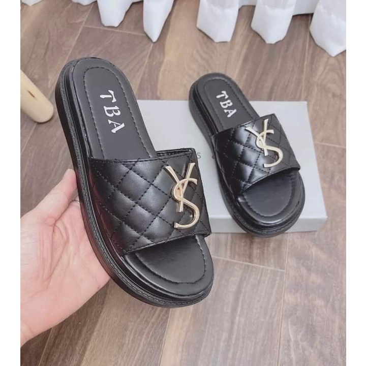 Dép nữ đế bánh mì tag đá cao 3cm hai màu đen trắng