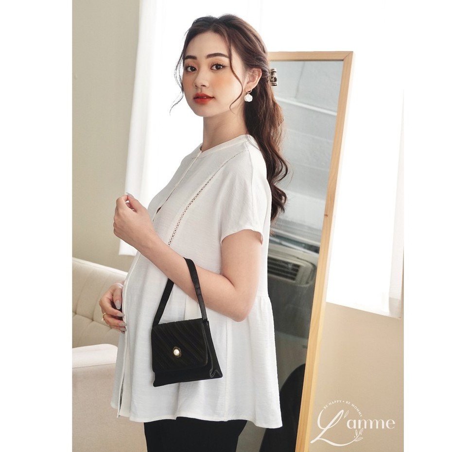 Áo bầu aiko shirt chất vải đũi phối ren,lịch sự thoáng mát - ảnh sản phẩm 1