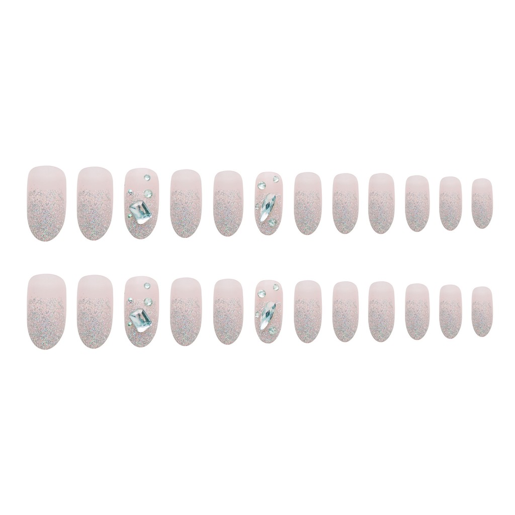 Bộ 24 móng tay giả Nail Nina lấp lánh đá trắng mã Z-169【Tặng kèm dụng cụ lắp】