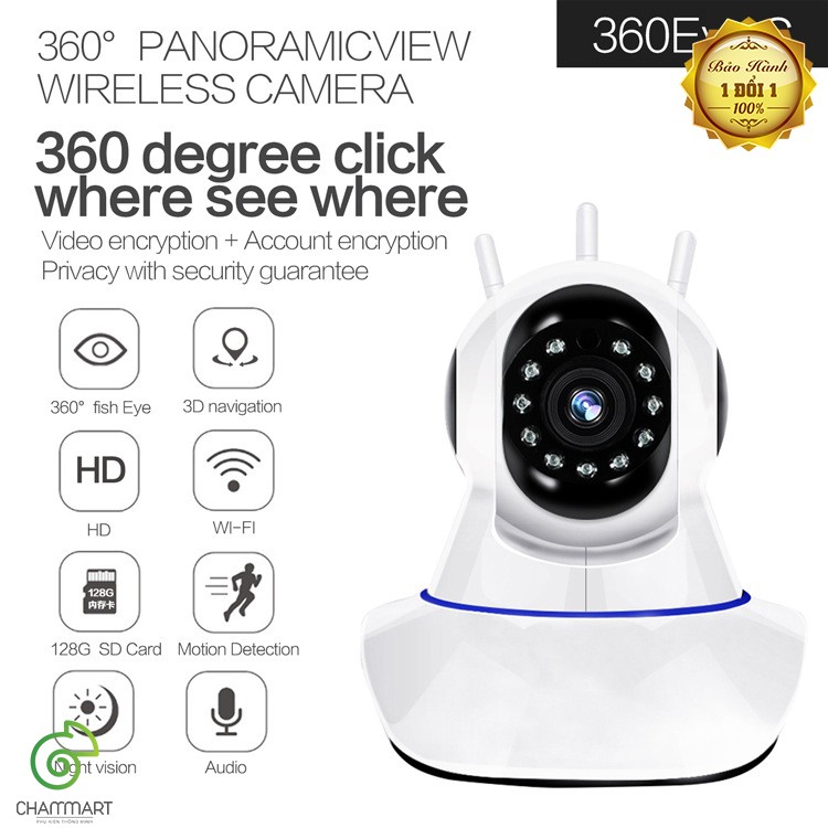 Wireless Camera Pascmio 3 râu phiên bản mới wifi camera không dây di dộng chất lượng HD quan sát xoay 360 độ