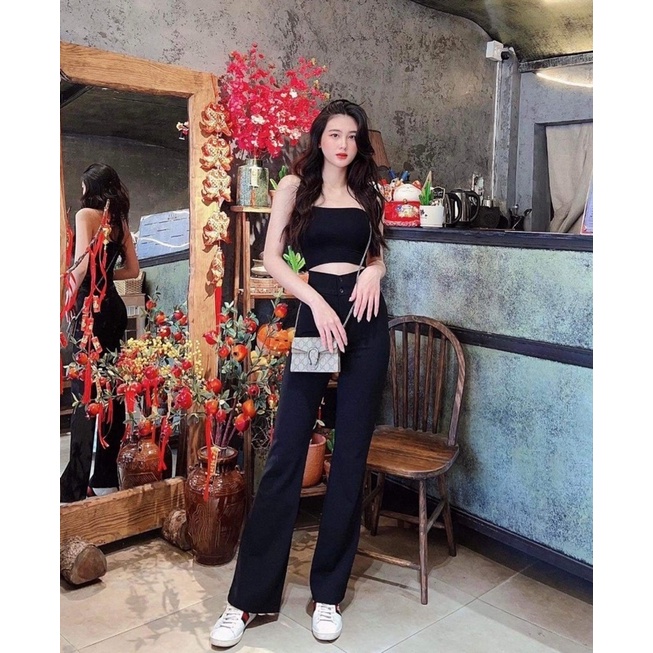 Quần Jean Giấy Ống Loe Nữ [FREESHIP]  Kaki jeans thiết kế 2 cúc dọc dáng đứng, culottes body dài đẹp Ulzzang